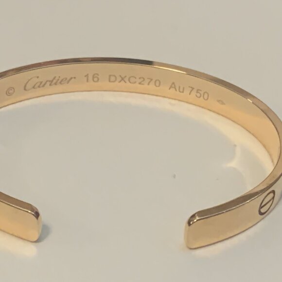 AUTH CARTIER LOVE CUFF BRACELET 18K ROSE GOLD EXC! sz16 ALL receipts / Box / Bag - Picture 4 of 16